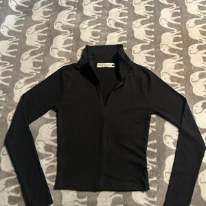 Cloud Dancer Black Ribbed Half-Zip Top